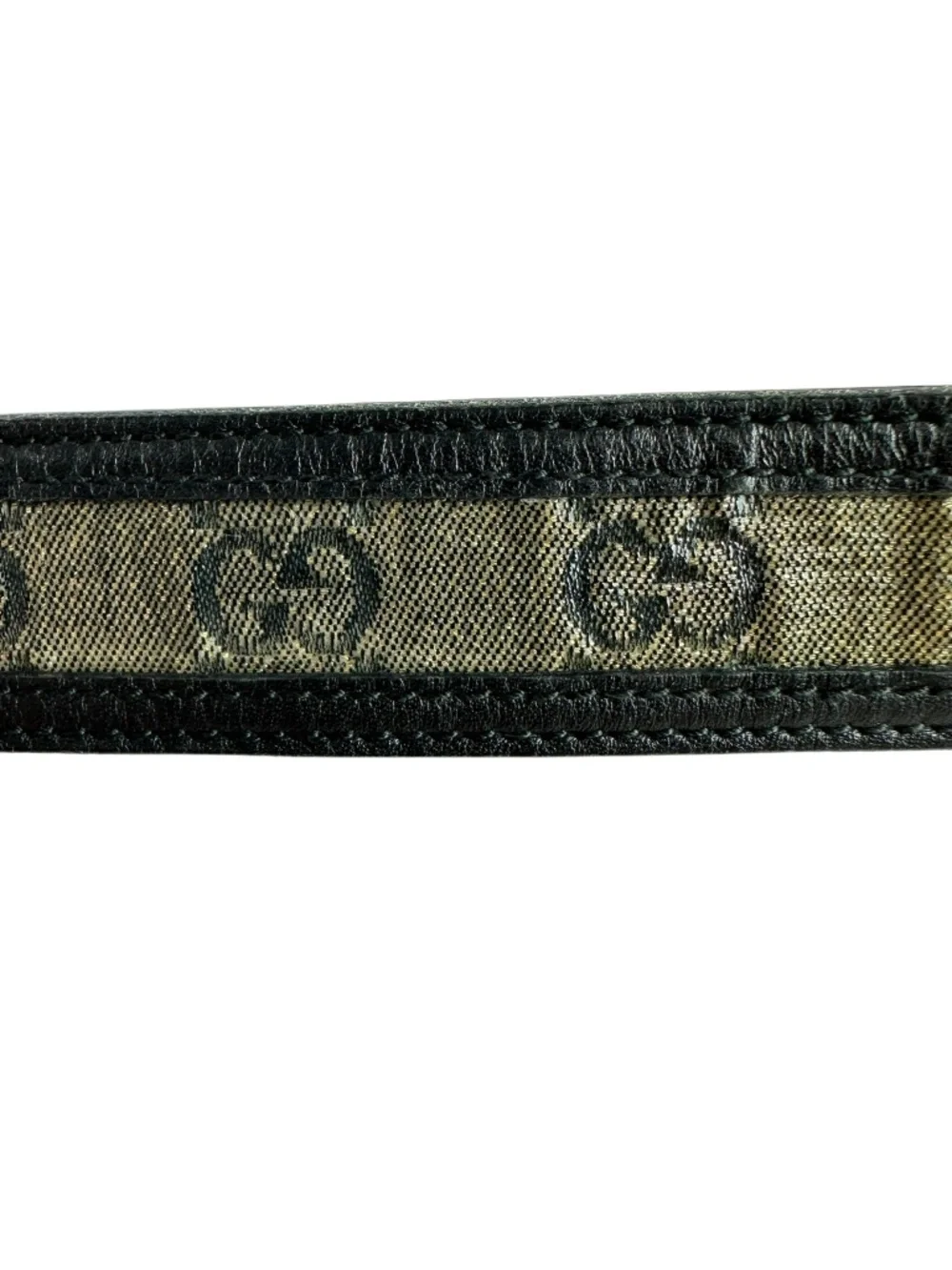 Genuine Vintage GUCCI Black Leather Canvas Interlocking GG Gold Buckle Belt 34